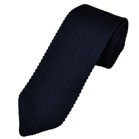 Plain Navy Blue Pointed End Men's Knitted Tie .